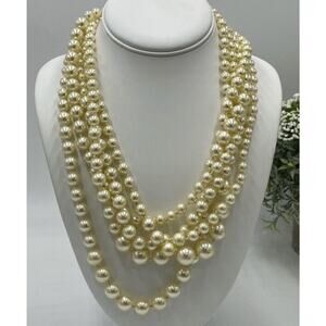 J. Crew Vintage Signed Five Multi-strand Off White Faux Pearl Necklace